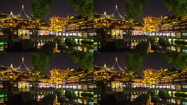 上海城隍庙游客观光夜景4k延时